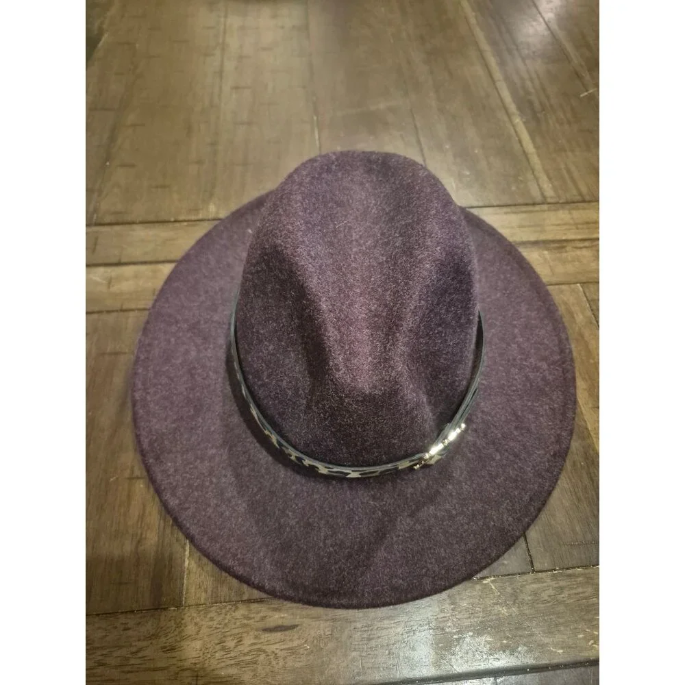 Purple Felt Fedora Hat With Leopard Print Band - Picture 4 of 4